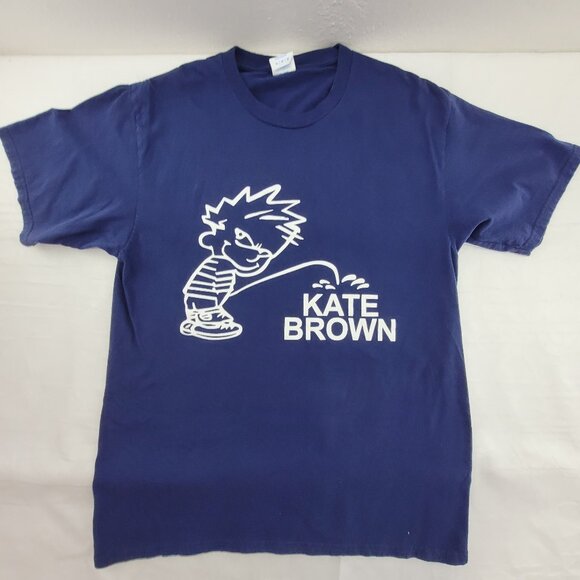 Calvin Piss on Kate Brown (Oregon Governor) T shirt Adult Medium Blue Port Auth - Picture 1 of 6